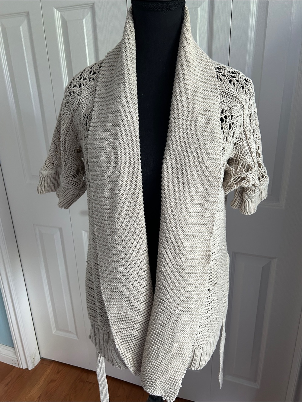 Fenn Wright Manson Open-Front Shawl Collar Cardigan in Light Beige